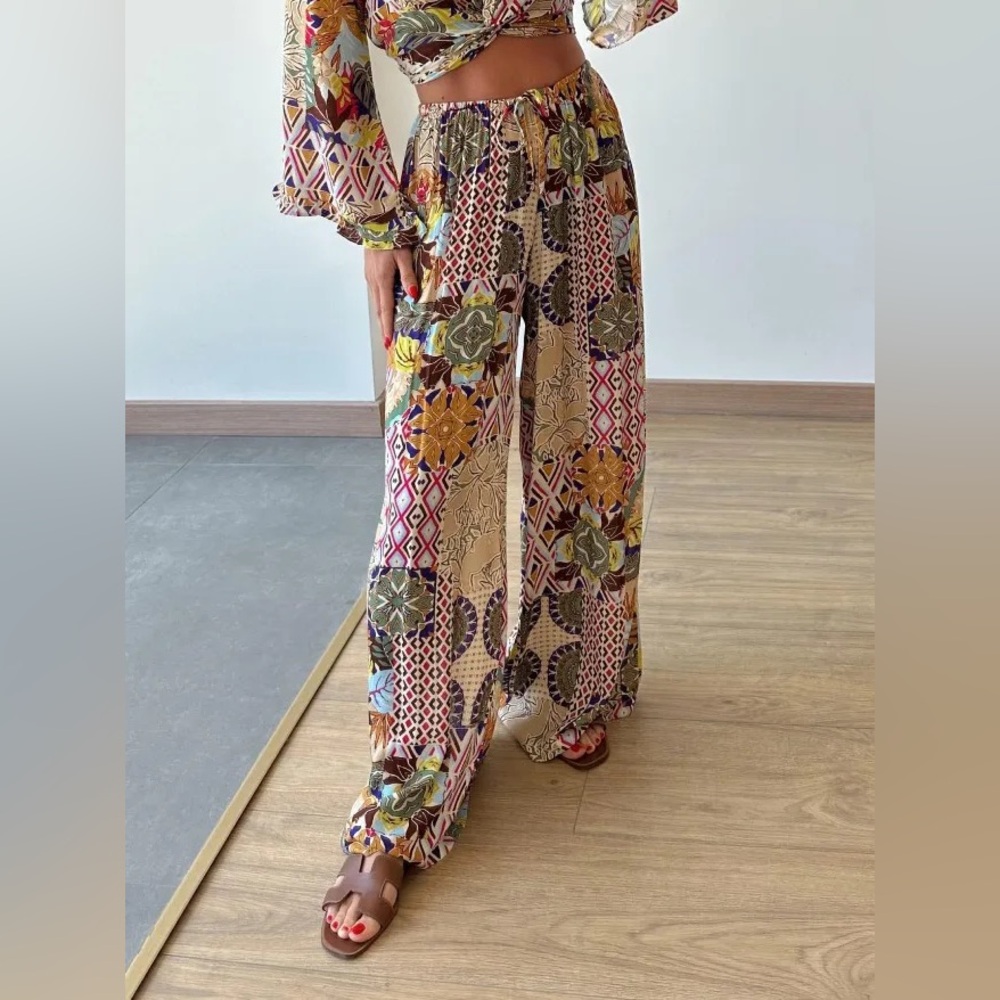 Zara NWT multicolor floral patchwork printed wide… - image 1